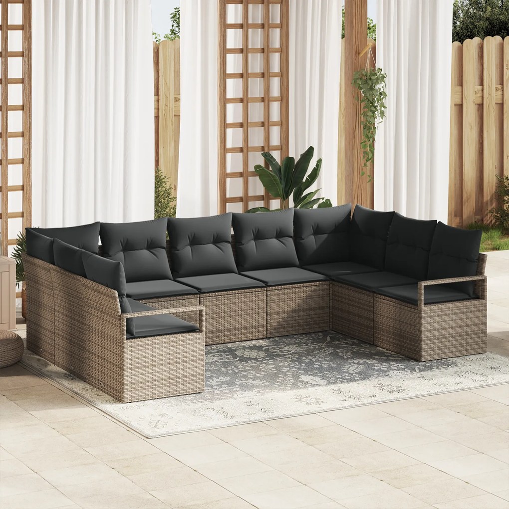 vidaXL Set de canapele pentru grădină 9 pcs Gri Rattan poli