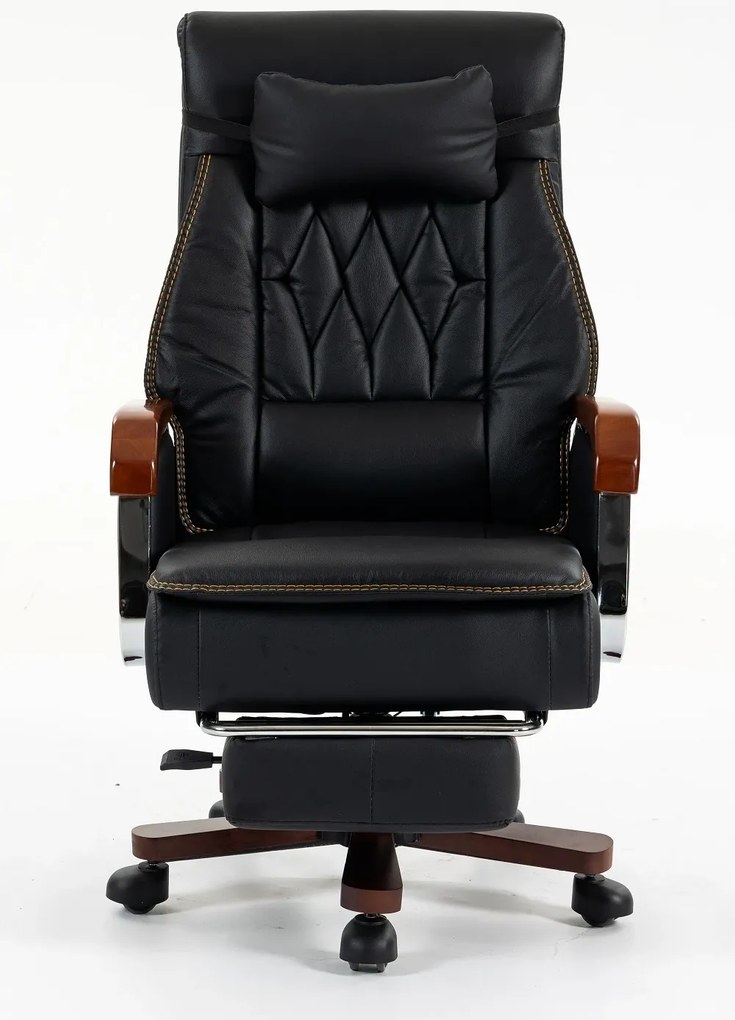 EXECUTIVE PRIME 8206B – Scaun directorial din piele naturala si lemn , Masaj in 9 puncte si Incalzire, rezistent 150 kg, Negru