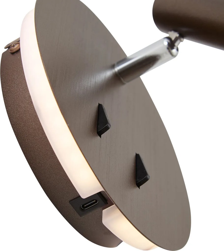 Lampă de perete modernă bronz închis, inclusiv LED cu USB-C - Croft