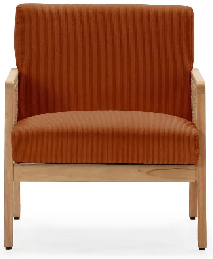 Fotoliu cărămiziu țesut cu tapițerie din catifea reiată Debra – Marckeric