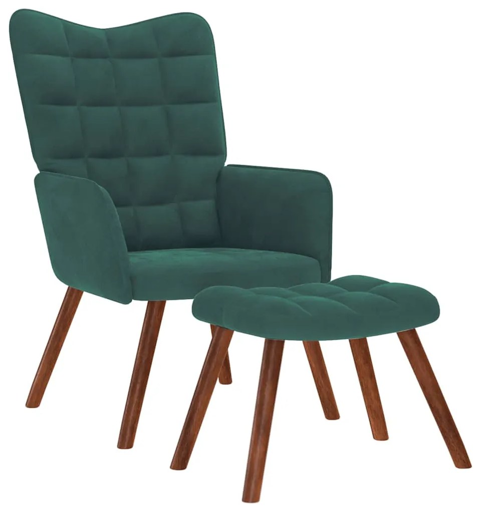 vidaXL Scaun de relaxare cu taburet, verde închis, catifea