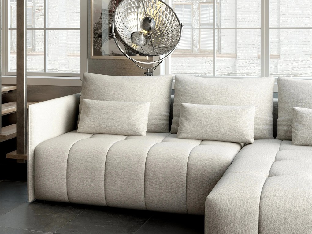 Colțar extensibil dumonde cu ladă de depozitare si sezut confortabil din spuma high-density, Malta Enjoy Beige II 235x185 cm