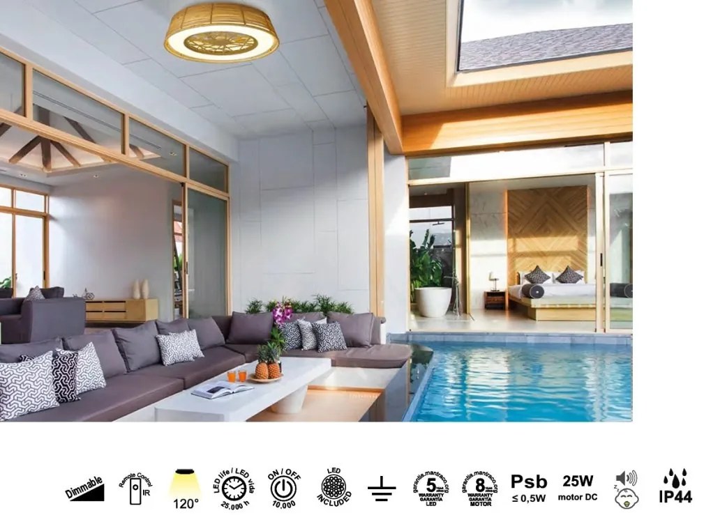 Lustra LED cu Ventilator si telecomanda, IP44, INDONESIA Mini MA-8225