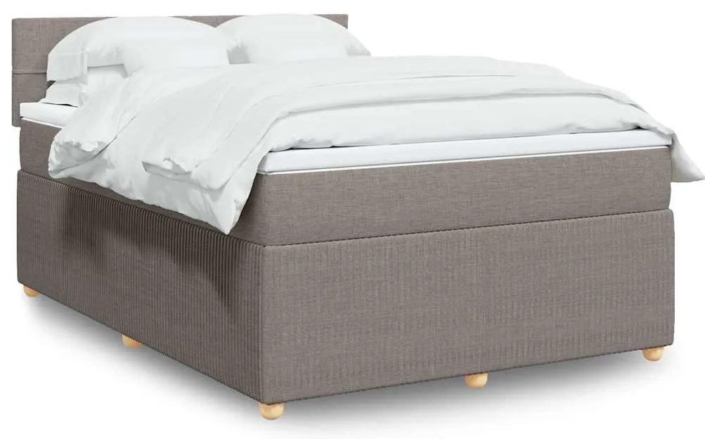 vidaXL Pat box spring cu saltea, gri taupe, 140x200 cm, textil