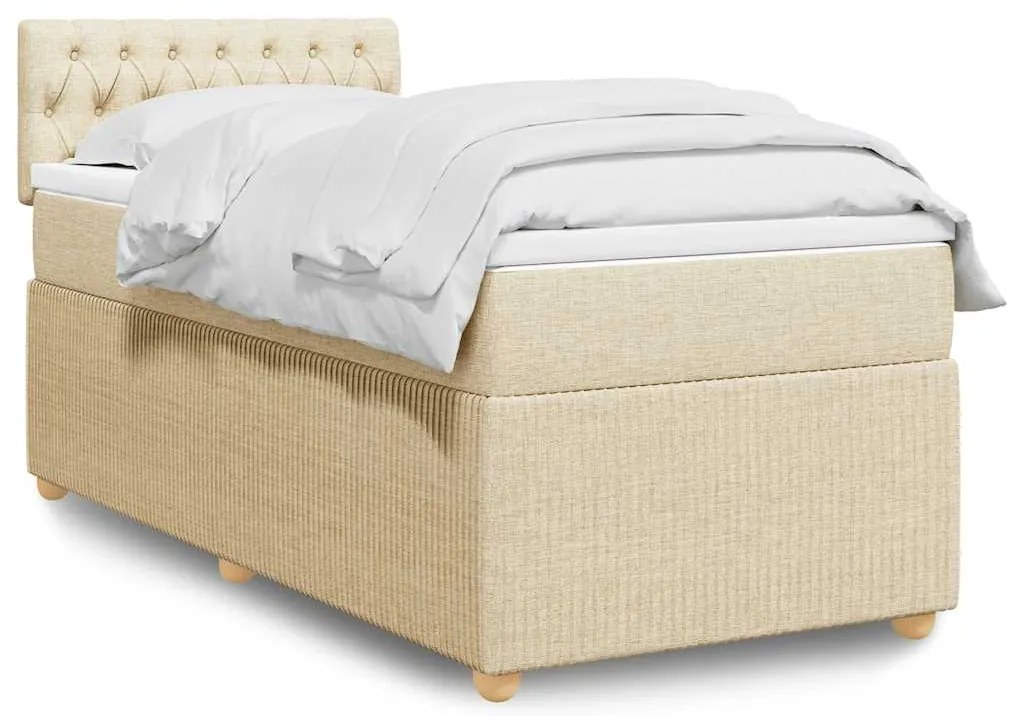 vidaXL Pat box spring cu saltea, crem, 80x200 cm, textil