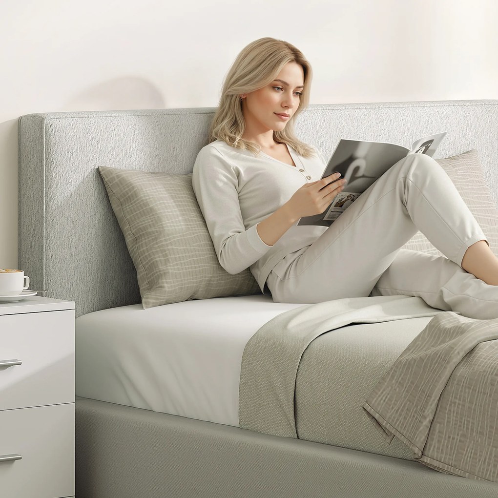 HOMCOM Tăblie de perete cu aspect de in, 140 x 60 cm, tăblie suspendată capitonată pentru dormitor, crem | Aosom Romania