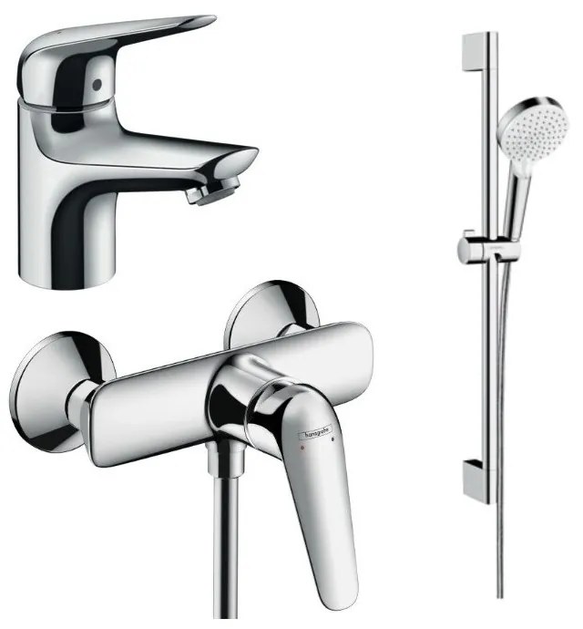 Set baterii Hansgrohe Novus 70 lavoar dus si set de dus Crometta crom