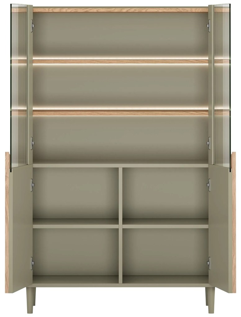 Vitrină Amilio 100 cm pentru living - eucalipt / stejar baltic dune / mânere stejar natural