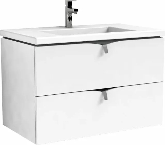 Set dulap baza suspendat alb Oristo Siena cu 2 sertare si lavoar din compozit Amelia 80 cm