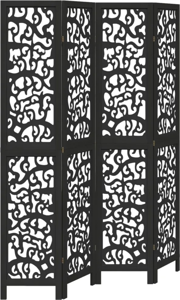 vidaXL Paravan de cameră cu 4 panouri, negru, lemn masiv paulownia