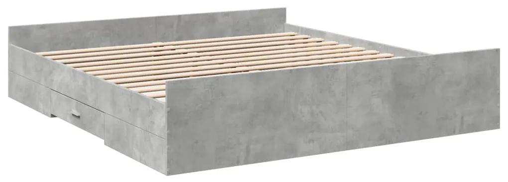3280275 vidaXL Cadru de pat cu sertare, gri beton, 180x200 cm, lemn prelucrat