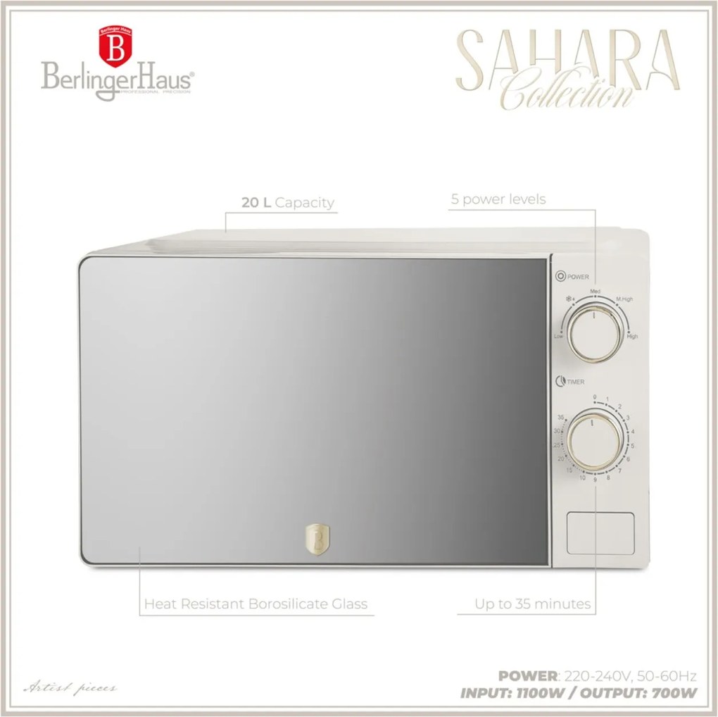 Cuptor cu microunde 20L Sahara Berlinger Haus BH 9903, crem mat