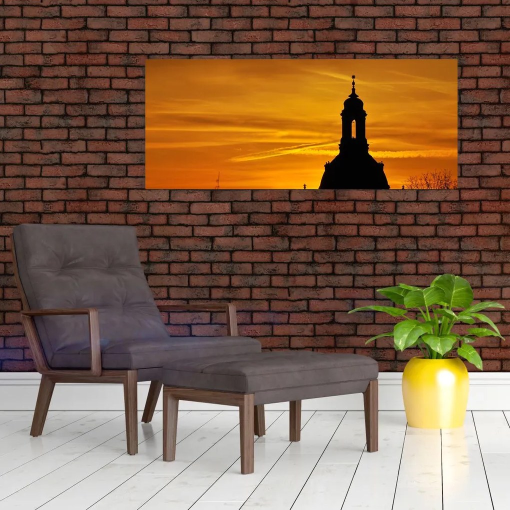 Tablou cu biserică în apus de soare (120x50 cm)