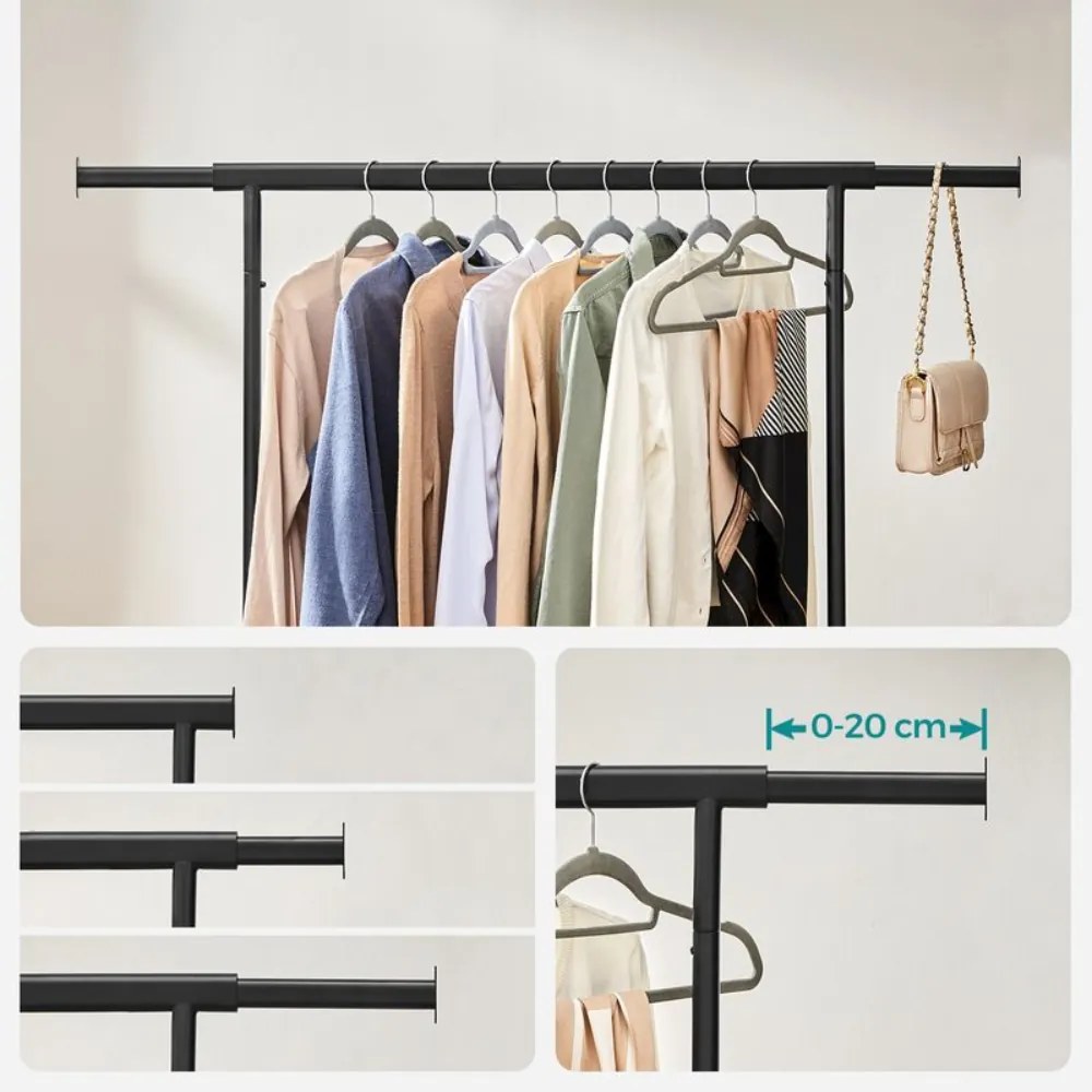 SongmicsHome Suport pentru haine INEZ cu roți, max.90kg, 83,5x45x160cm, negru