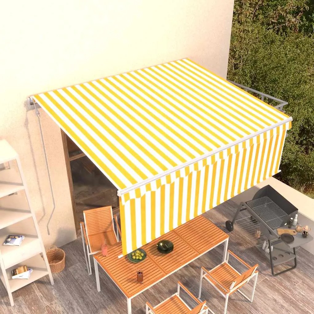 vidaXL Copertină retractabilă automat cu stor, galben&amp;alb, 4x3 m