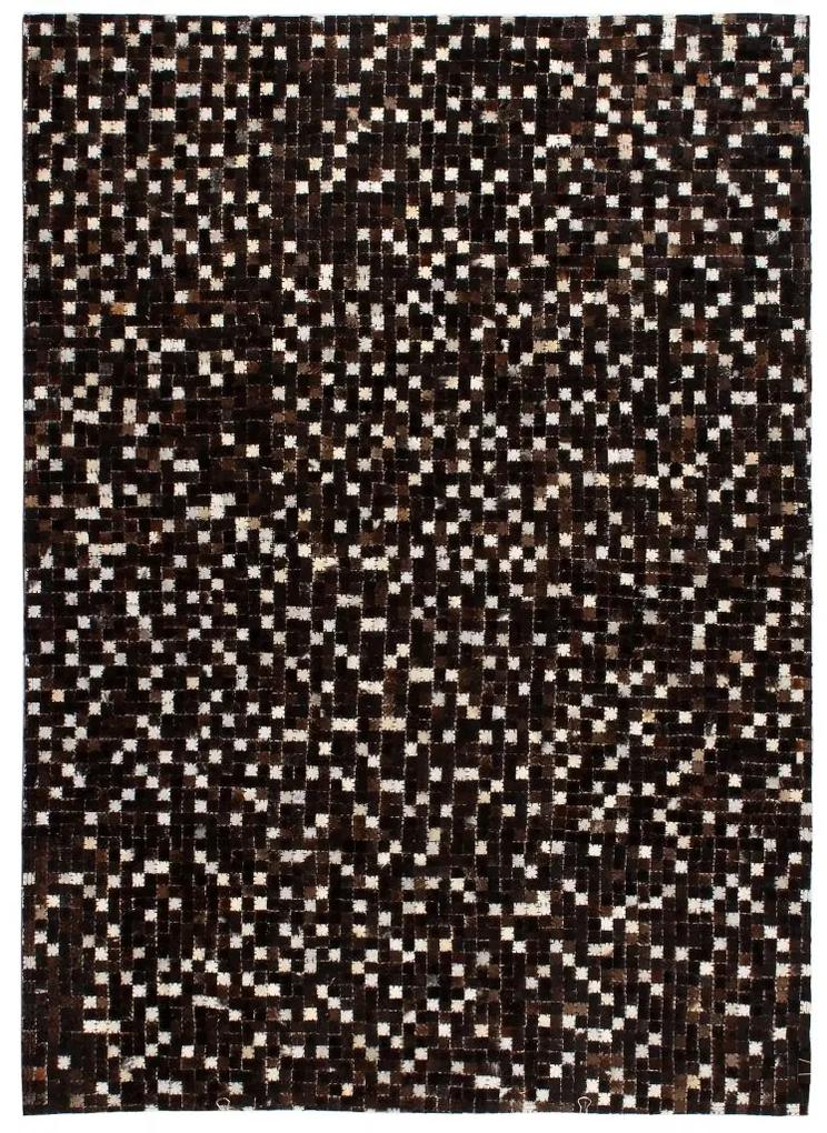 vidaXL Covor piele naturală, mozaic, 80x150 cm, pătrate, negru/alb