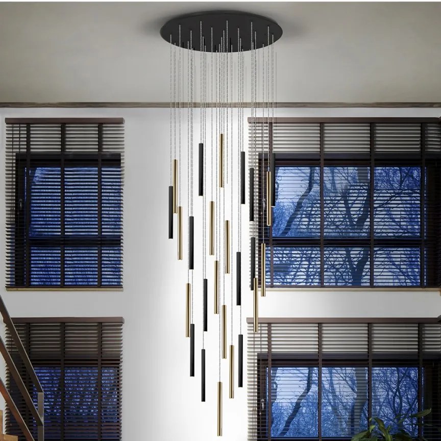 Lustra XL dimabila cu telecomanda 25 pendule LED design modern Varas auriu/negru SV-373968D