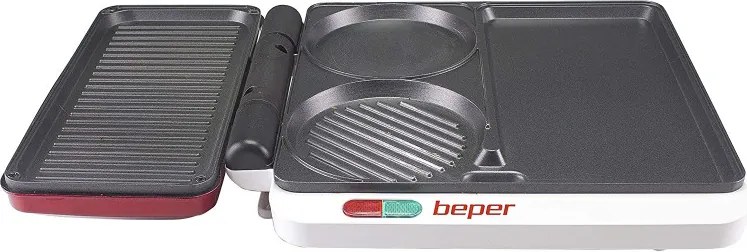Resigilat: Gratar electric multifunctional Beper P101CUD500 4в1, 1000 W, 4 zone de gatit, Acoperire antiaderenta, Rosu