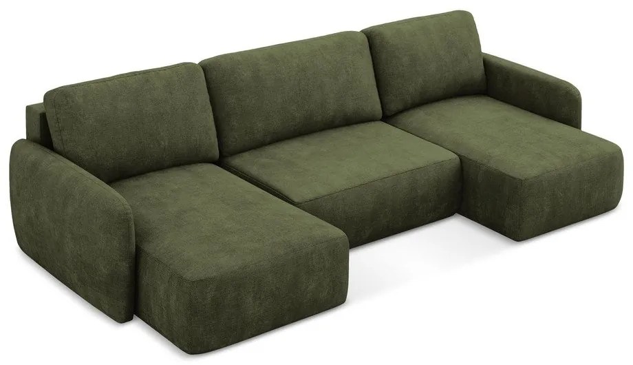 Colțar verde extensibil/cu spațiu de depozitare cu tapițerie din chenille (în formă de "U") Lilo – Makamii