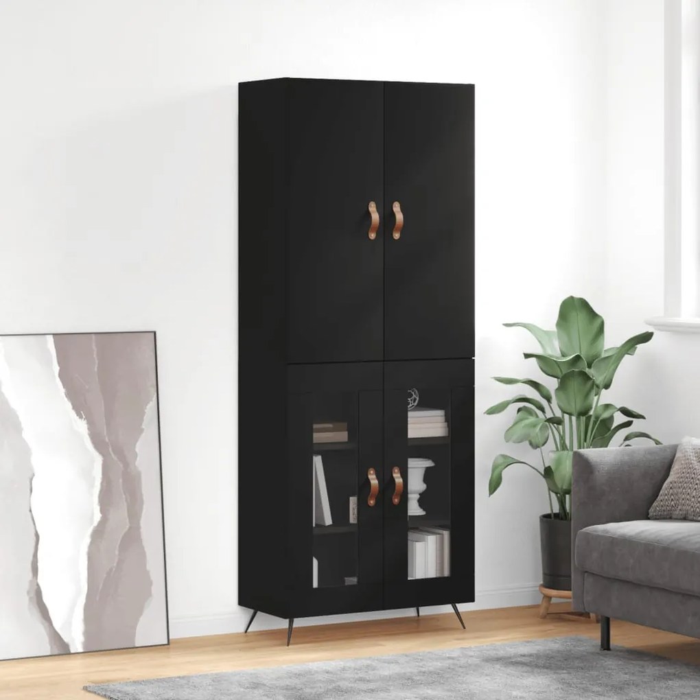3195708 vidaXL Dulap înalt, negru, 69,5x34x180 cm, lemn compozit