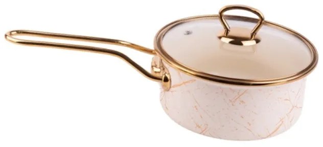 Caserolă cu capac din sticlă Goldmann GM 4521-16B, 16x8 cm, 1.5l, Email, Inducție, Alb/Old Gold