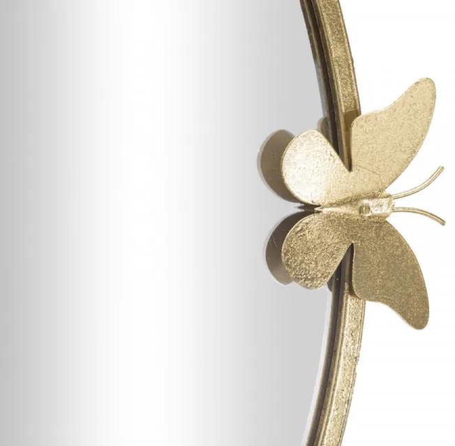 Ceas decorativ auriu din metal si oglinda, ∅ 75 cm, Butterfly Mauro Ferretti