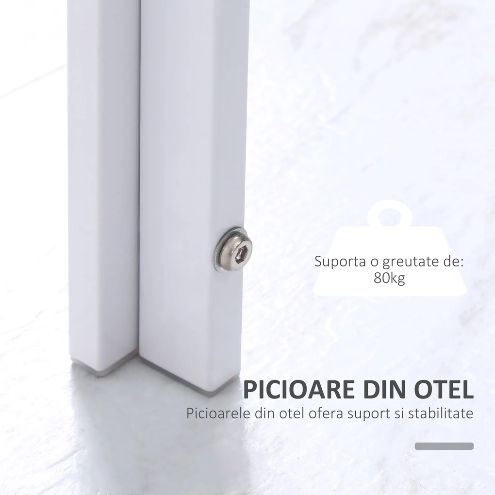 HOMCOM Masă Dreptunghiulară pentru 4 Persoane din Metal și Sticlă Securizată, 120x60x75 cm, Alb | Aosom Romania