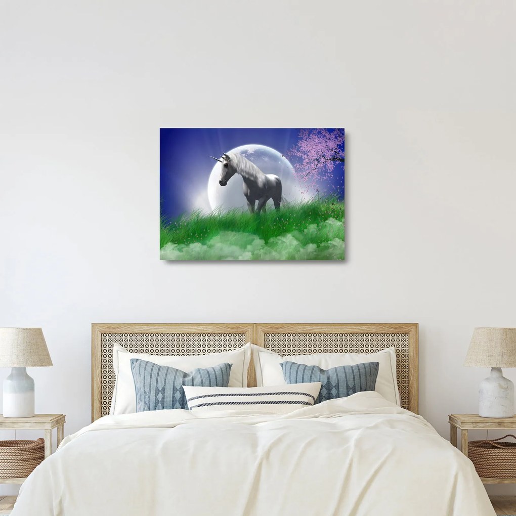 Tablou pe sticlă cu unicorn (70x50 cm)