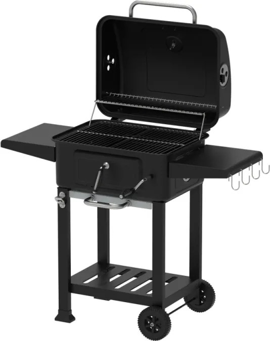 Gratar pentru exterior Zilan ZLN3574, Fabricat din materiale durabile, Grila de gatit 54x42.5 cm din otel cromat, Termometru incorporat, Mobilitate
