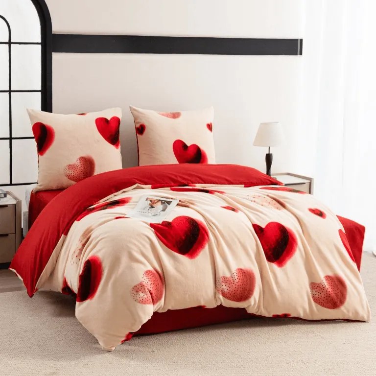 Lenjerie de pat cocolino DUO SENSE HEARTELLE crem microplus/flanel Dimensiune lenjerie de pat: 70 x 90 cm | 140 x 220 cm