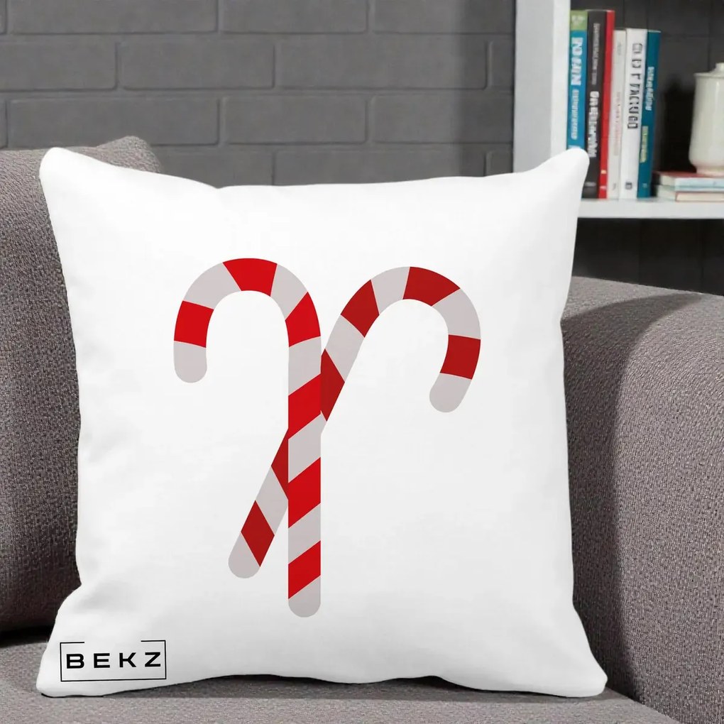 Perna Decorativa Candy Cane de Craciun, 40x40 cm, Alba Mata, Husa Detasabila, Perna Inclusa, BEKZ®