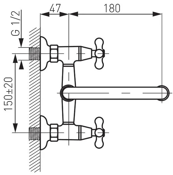 Baterie lavoar montaj pe perete, crom lucios, Ferro Retro