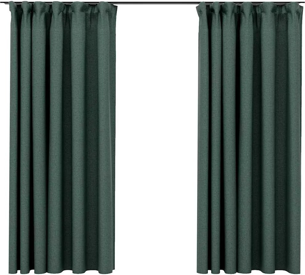 vidaXL Draperii opace aspect in, cu cârlige, 2 buc., verde, 140x175 cm