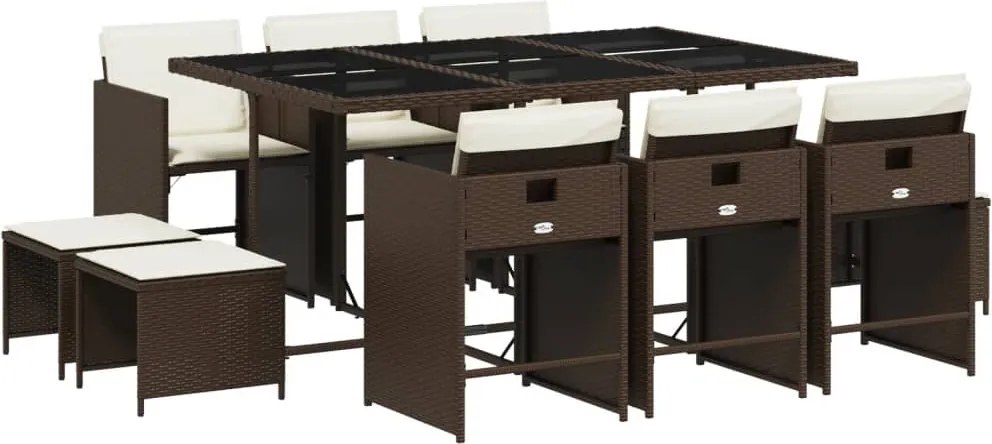 vidaXL Set mobilier de grădină cu perne, 11 piese, maro, poliratan