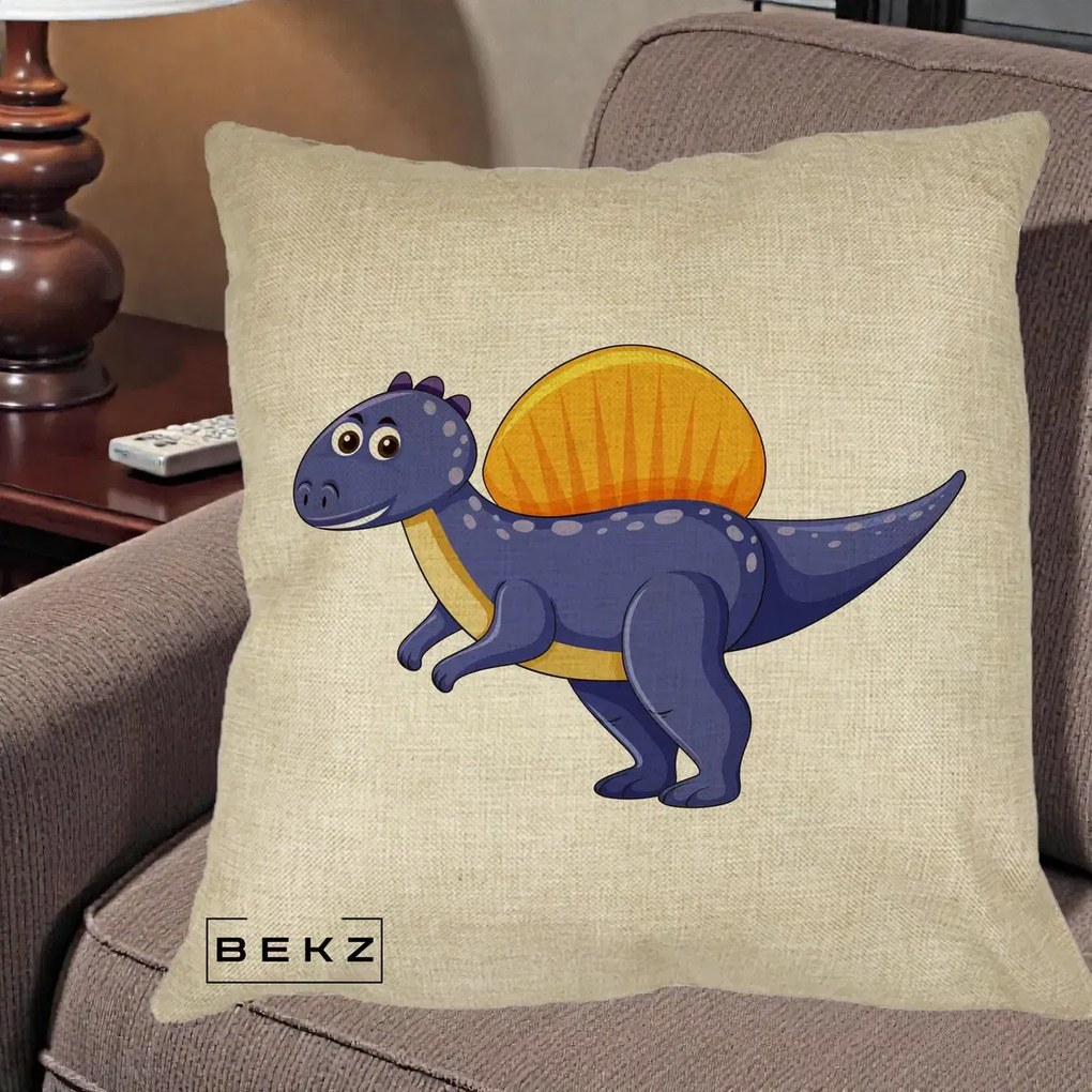 Perna Decorativa Spinozaur Kawaii, 40x40 cm, Crem, Husa Detasabila, Perna Inclusa, BEKZ®