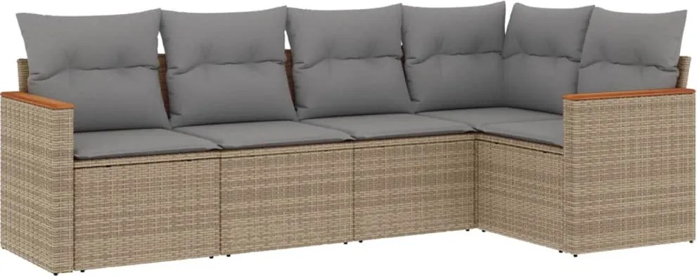 vidaXL Set canapele de grădină, 5 piese, cu perne, bej, poliratan
