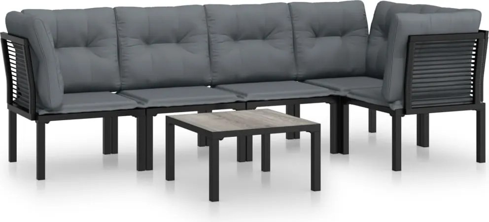 vidaXL Set mobilier de grădină, 6 piese, negru și gri, poliratan