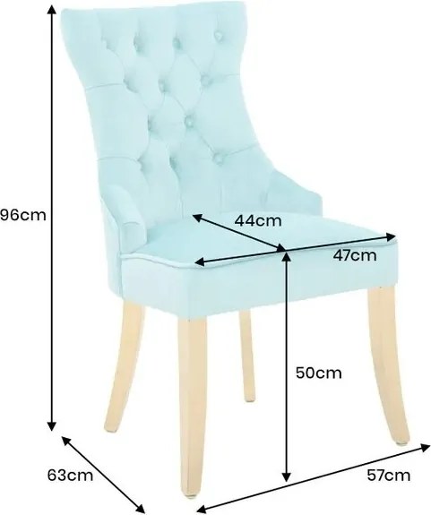 Set 2 scaune Stil Baroc, Catifea, Albastru Deschis, Metal, Auriu, Castle