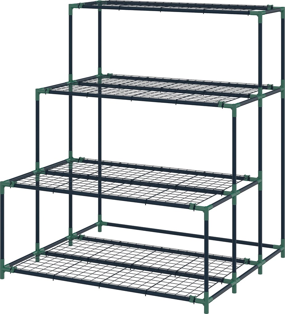 Outsunny Suport de plante cu 4 niveluri, înălțime 110 cm, suport de flori cu 24 de clipsuri, raft pentru plante din oțel Verde închis | Aosom Romania