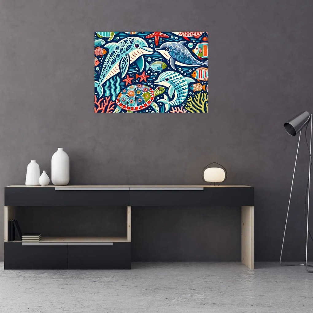 Tablou pe sticlă – Animale acvatice desenate (70x50 cm)