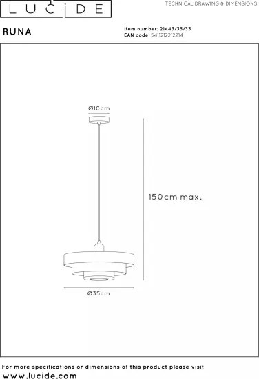 Lucide 21443/35/33 - Pendul pe cablu RUNA 1xE27/40W/230V verde