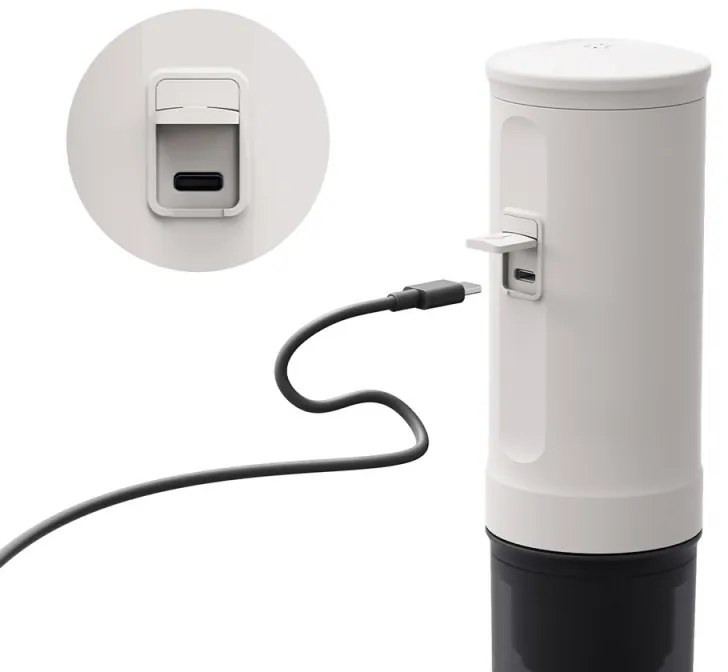 Espressor portabil Outin Nano Pearl White, 12/24 V, 7500mAh, 20bar, 80 ml, Incarcare USB, Cafea macinata si capsule, Alb