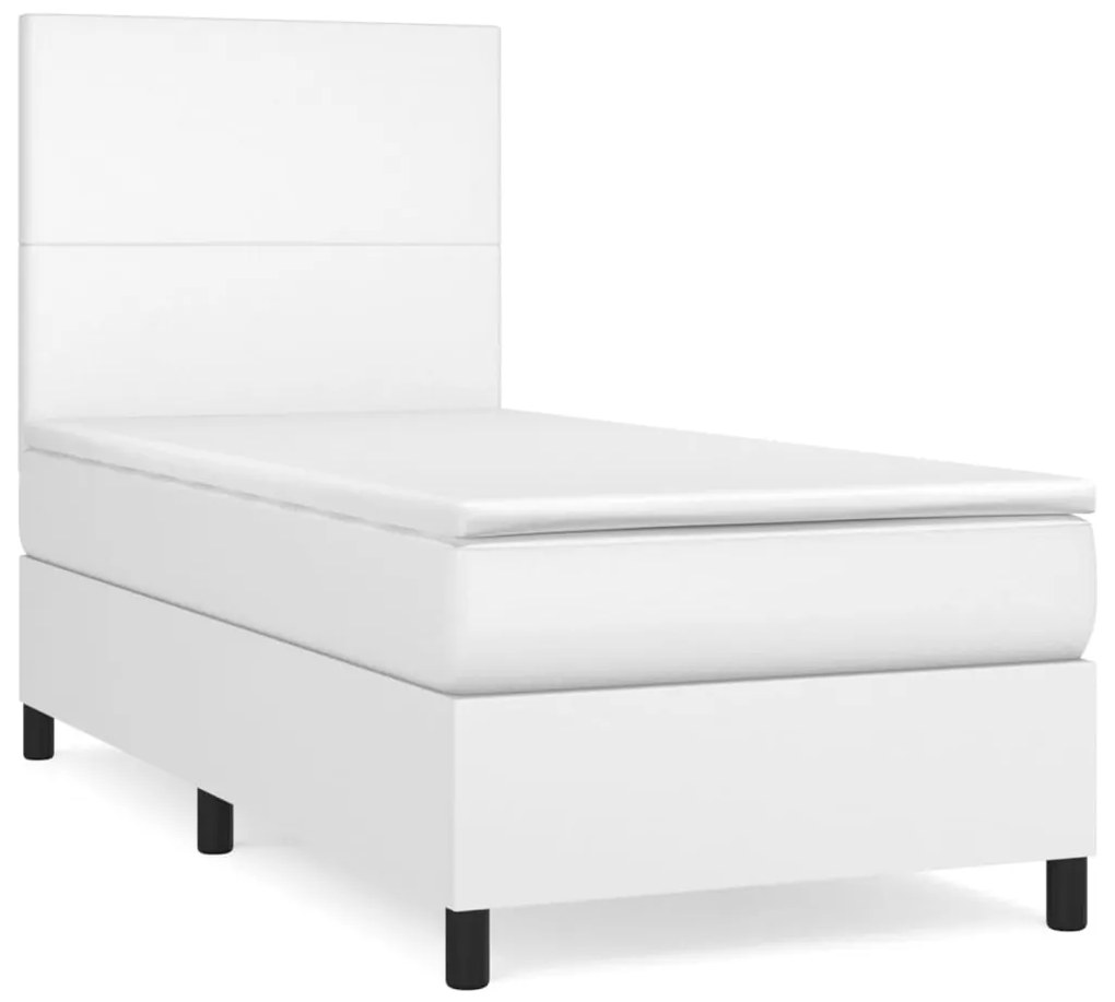 3142708 vidaXL Pat box spring cu saltea, alb, 100x200 cm, piele ecologică