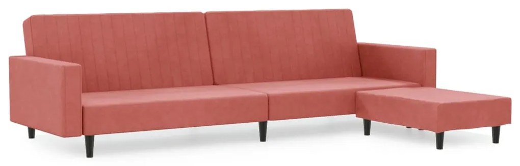3081869 vidaXL Canapea extensibilă cu taburet, 2 locuri, roz, catifea
