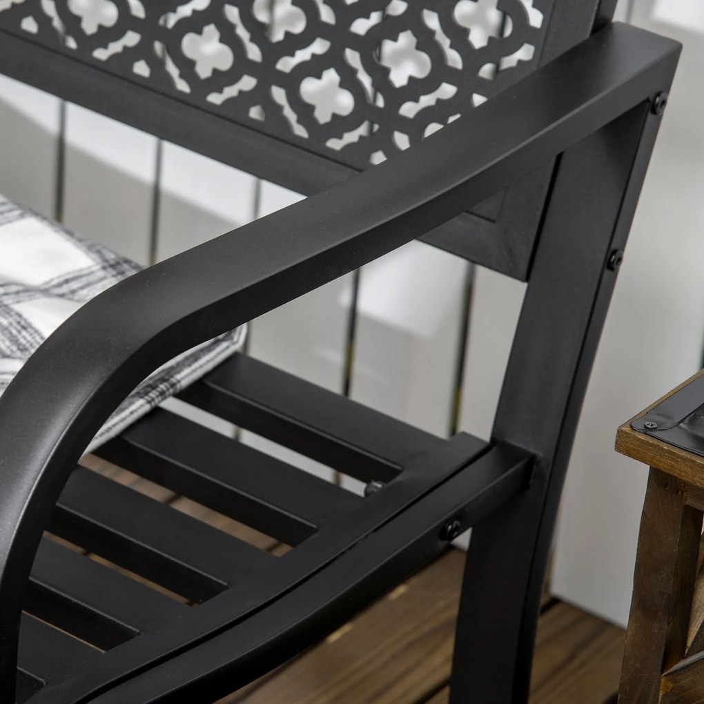 Outsunny Bancă metalică de grădină, 2 locuri, model floral, rezistentă la intemperii, 127 x 63 x 83 cm, Negru | Aosom Romania