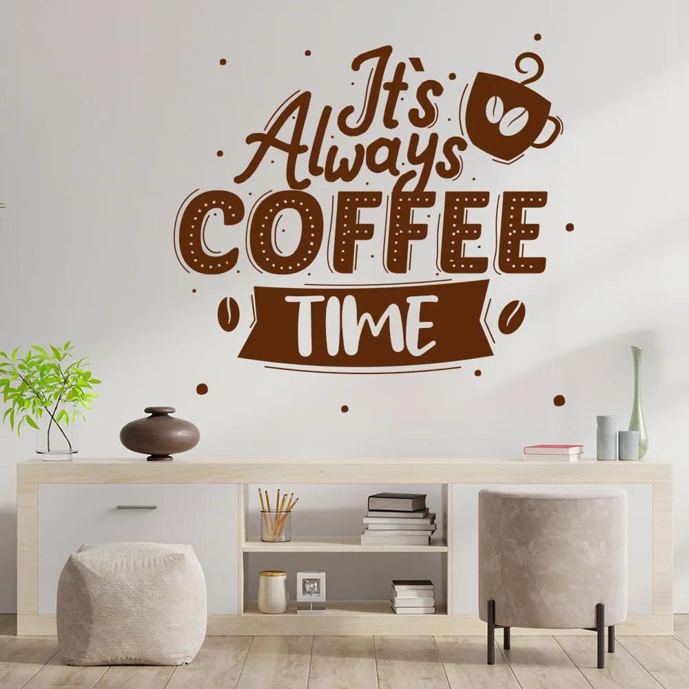 Sticker Decorativ Citat Cafea "It's Always Cofee Time", 48x45 cm