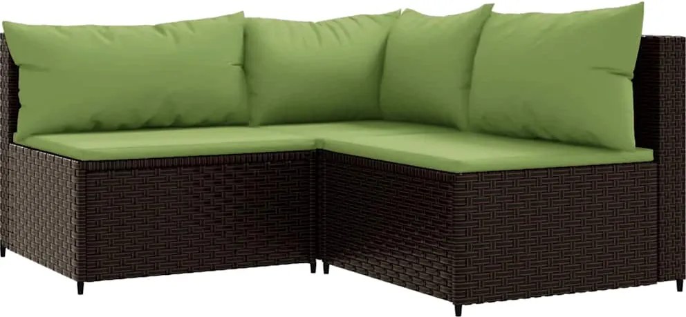 vidaXL Set mobilier de grădină cu perne, 3 piese, maro, poliratan