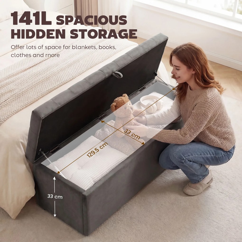 HOMCOM Pouf pentru ședere, suport pentru picioare, scaun, bancă mică, dulap pentru depozitare, gri | Aosom Romania