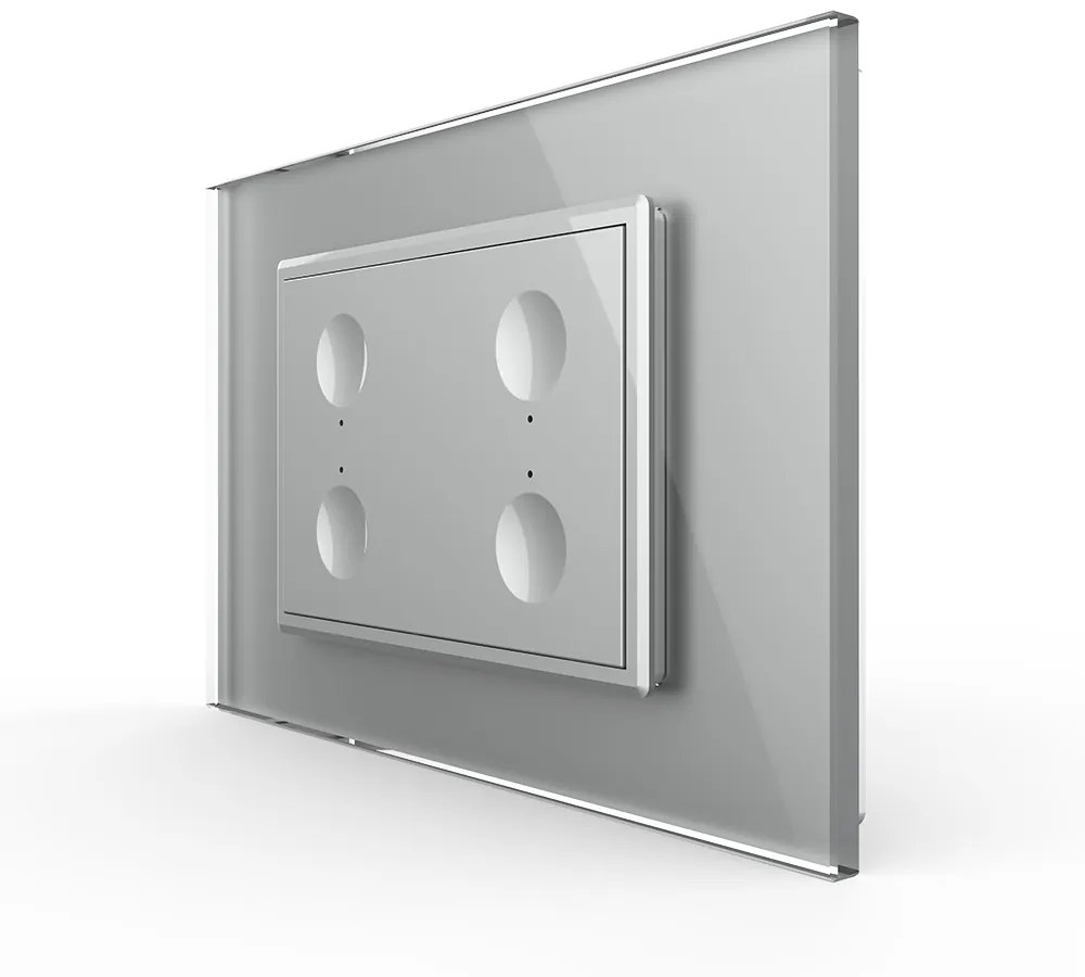 Intrerupator cvadruplu cap scara / cap cruce wireless cu touch Livolo cu rama din sticla, standard Italian – Serie noua