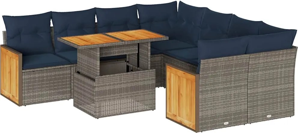 vidaXL Set canapele grădină cu perne 9 piese gri poliratan/lemn acacia